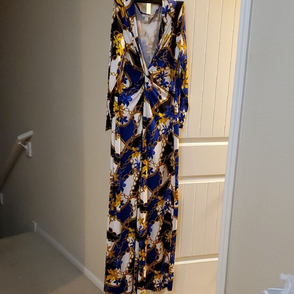 Elegant Blue and Gold Chain Print Jumpsuit